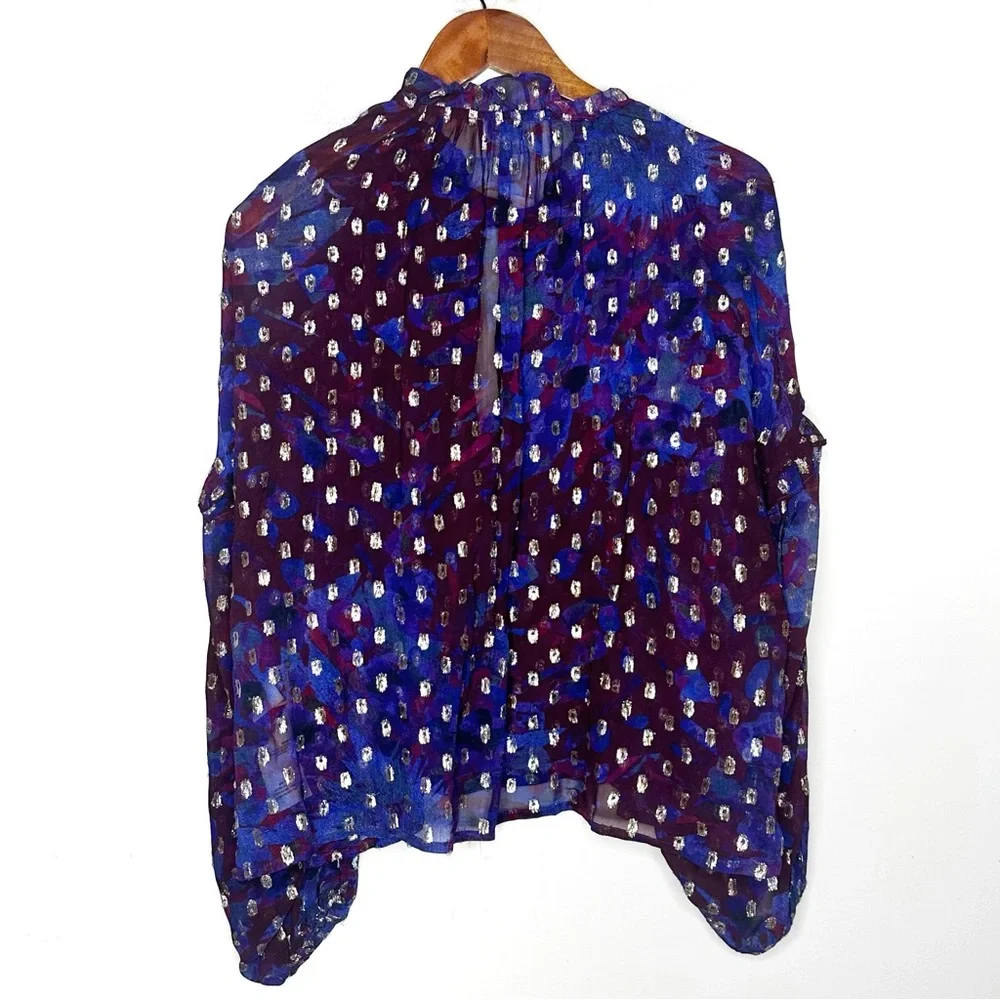 Evereve Purple Floral Sheer Tie-Neck Blouse - Picture 5 of 12